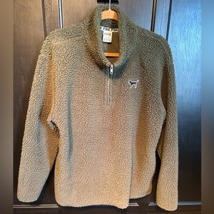 PINK Sherpa pullover. Size large. Olive green. Great condition.